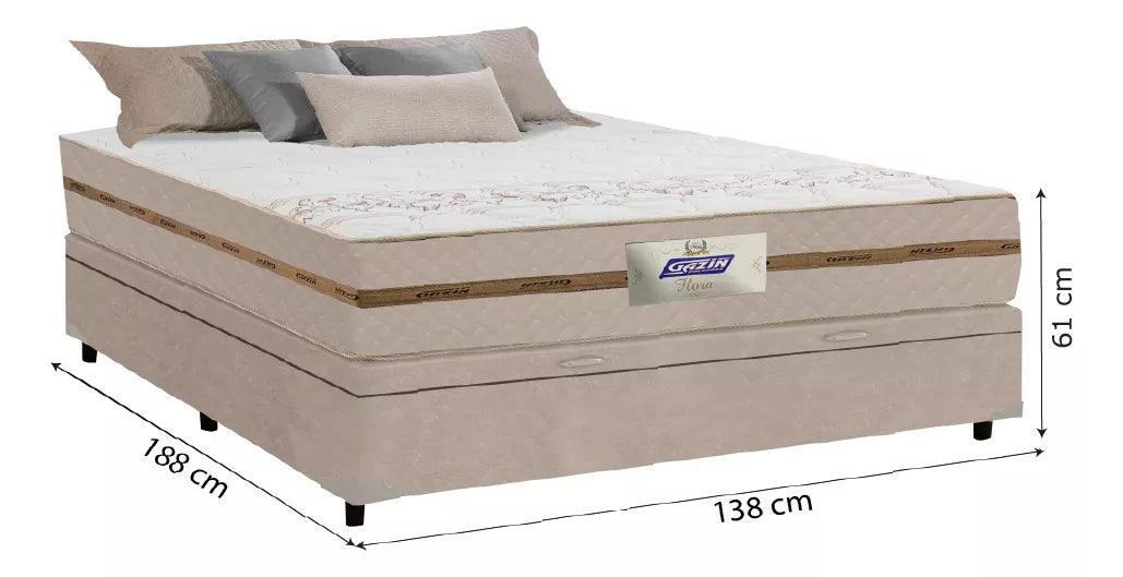 Cama Box Baú Casal Colchão Gazin Molas Flora Bege 138x188x61cm - AzulDirecty