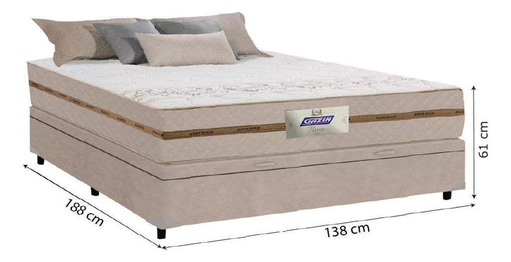 Cama Box Baú Casal Colchão Gazin Molas Flora Bege 138x188x61cm - AzulDirecty