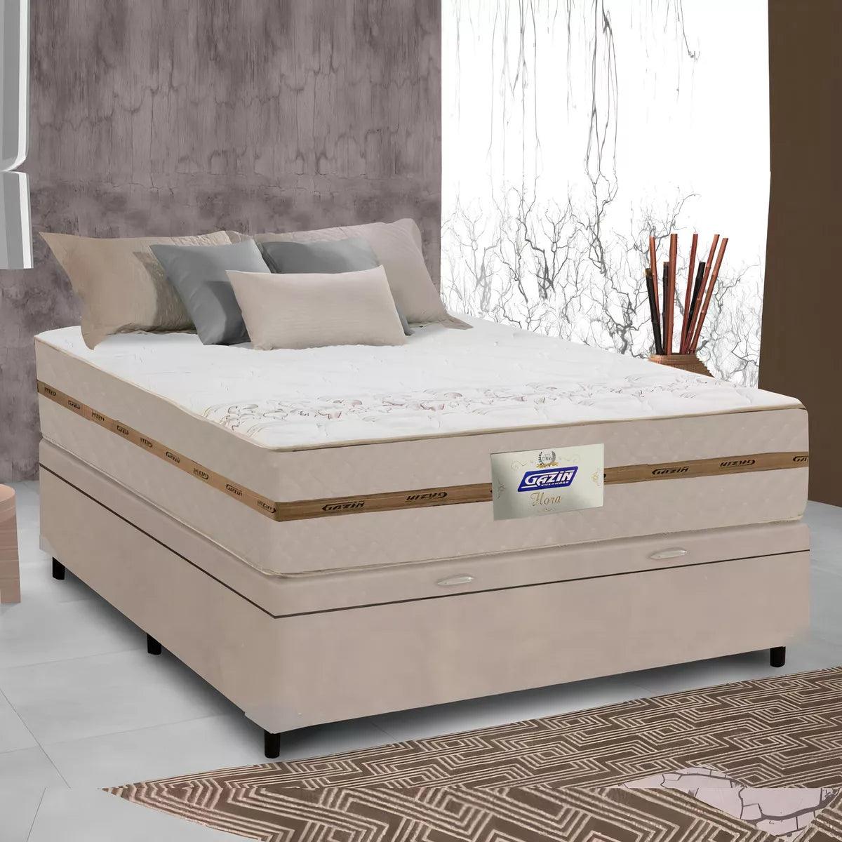 Cama Box Baú Casal Colchão Gazin Molas Flora Bege 138x188x61cm - AzulDirecty