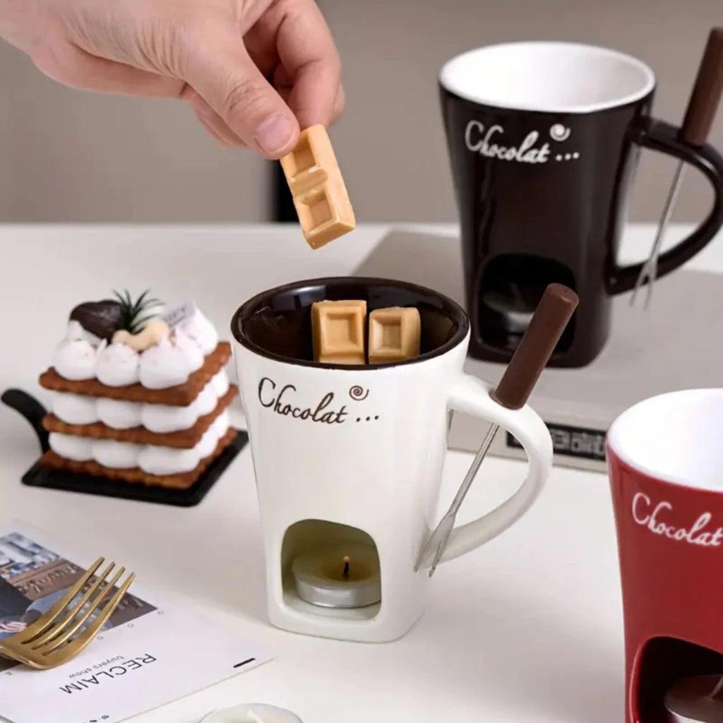 Mini Fondue Porcelana Caneca Casal Com 1 Garfo - AzulDirecty