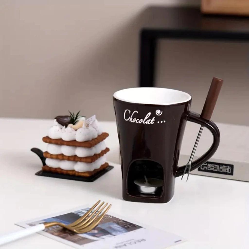 Mini Fondue Porcelana Caneca Casal Com 1 Garfo - AzulDirecty